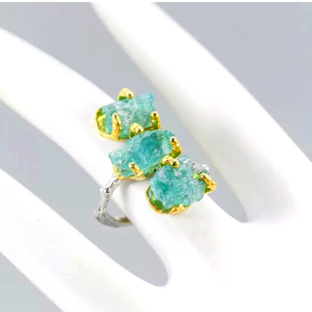 Large Raw Apatite Sterling Silver Ring 6.75sz
